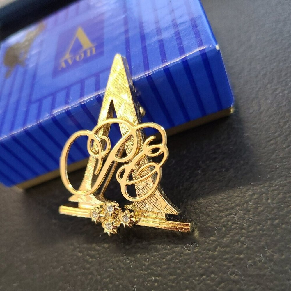 Vintage 1992 Avon Goldtone & Clear Rhinestone President's Club Pin Script A - Picture 2 of 7